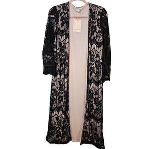 Southern Fried Chics black lace long cardigan duster. Size XL. NWT.